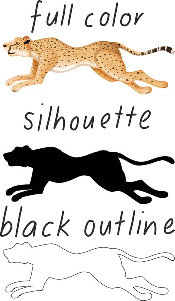 Conjunto Leopardo Color Silueta Contorno Negro Sobre Fondo Blanco Ilustración — Archivo Imágenes Vectoriales