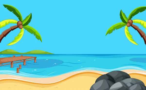 Pusta Scena Plaży Dwoma Drzewami Kokosowymi Ilustracja — Wektor stockowy
