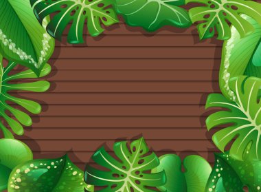 Yaprak elementleri illüstrasyonlu boş tahta tablo üst görünümü