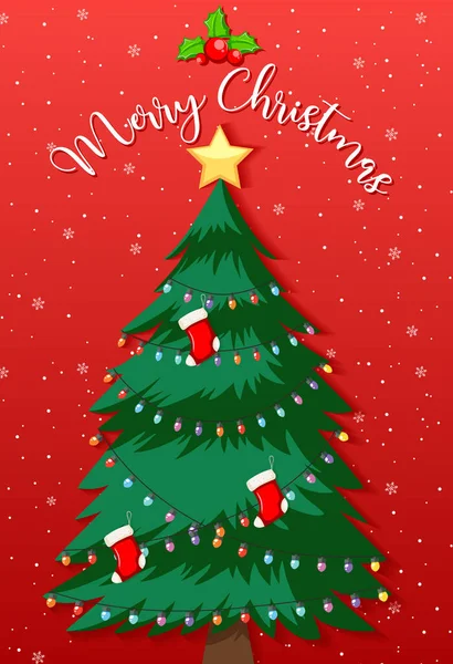 Geschmückter Weihnachtsbaum Mit Frohen Weihnachten Text Illustration — Stockvektor