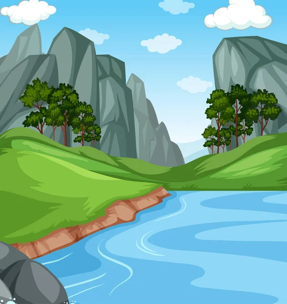 River Med Klippa Natur Landskap Bakgrund Scen Illustration — Stock vektor
