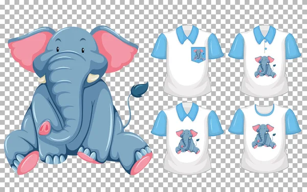 Set Different Shirts Elephant Cartoon Character Isolated Transparent Background Illustration — Stock Vector