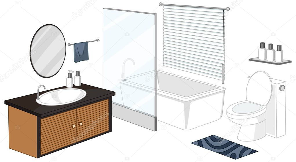Bathroom furniture isolated on white background illustration