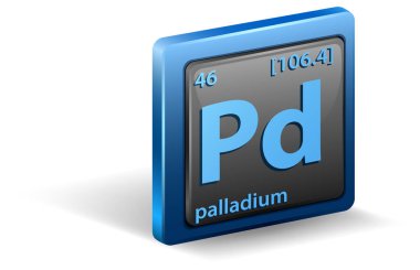 Paladyum kimyasal element. Atom numarası ve atomik kütlesi olan kimyasal bir sembol. resimleme