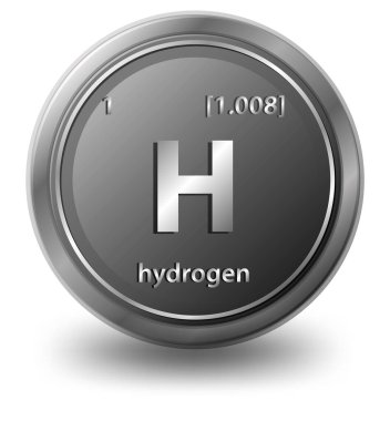 Hidrojen kimyasal elementi. Atom numarası ve atomik kütlesi olan kimyasal bir sembol. resimleme