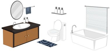 Banyo mobilyaları beyaz arkaplanda izole edilmiş.