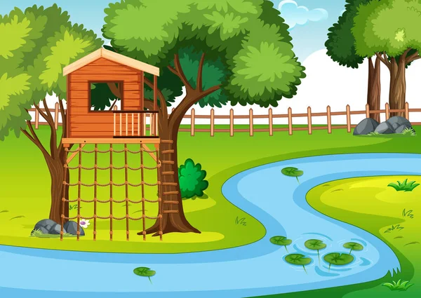 Tree House Park Scene Illustration — Stock Vector