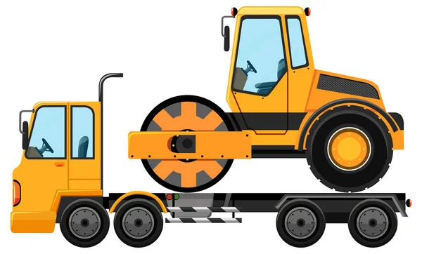 Tow Truck Carrying Road Roller Illustration — Stock Vector