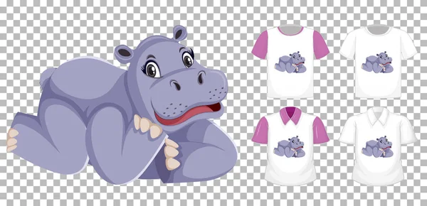 Set Different Shirts Hippopotamus Cartoon Character Isolated Transparent Background Illustration — Stock Vector