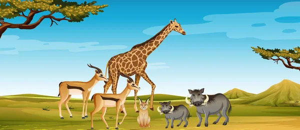 Ομάδα Άγριων Αφρικανικών Ζώων Στην Απεικόνιση Ζωολογικού Κήπου — Διανυσματικό Αρχείο