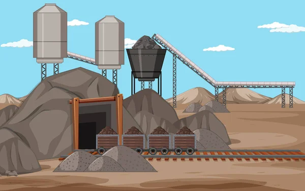 Krajina Uhelné Těžební Scény Ilustrace — Stockový vektor