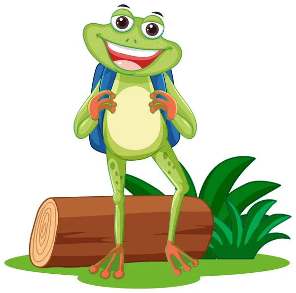 Lustige Frosch Cartoon Figur Mit Natur Element Auf Weißem Hintergrund — Stockvektor