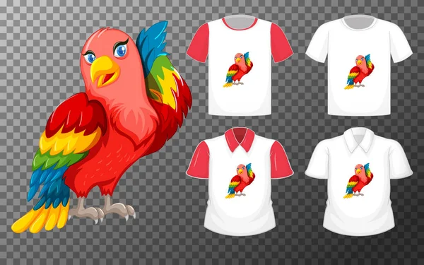 Conjunto Diferentes Camisas Con Personaje Dibujos Animados Loro Pájaro Aislado — Vector de stock