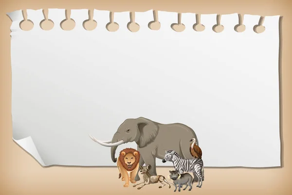 野生のアフリカの動物のイラストと空の紙のバナー — ストックベクタ