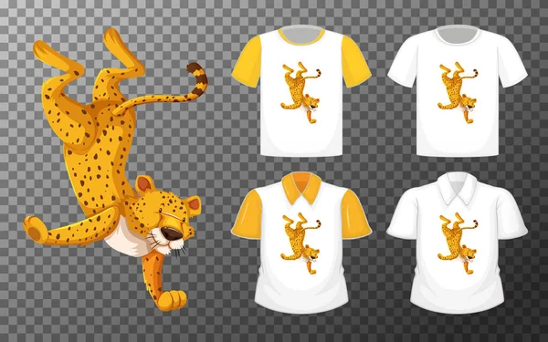 Conjunto Diferentes Camisas Con Personaje Dibujos Animados Bailando Leopardo Aislado — Vector de stock