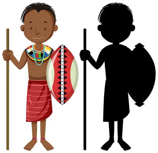 Set Van Mensen Van Afrikaanse Stammen Karakter Met Zijn Silhouet — Stockvector