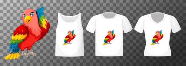 Conjunto Diferentes Camisas Con Personaje Dibujos Animados Loro Pájaro Aislado — Vector de stock