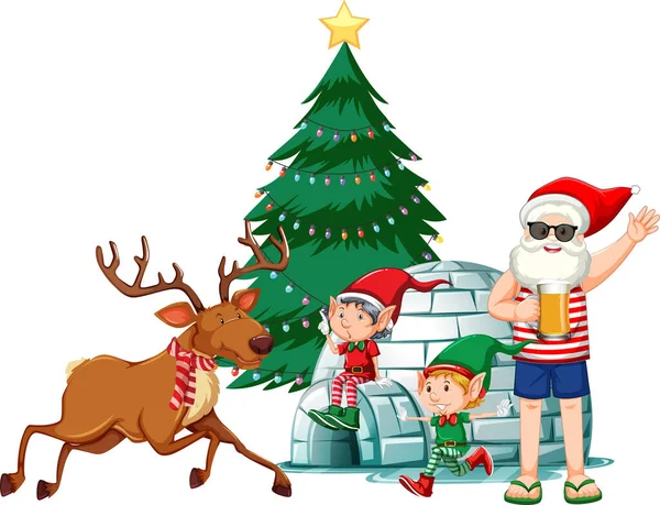 Santa Claus Summer Costume Elf Raindeer White Background Illustration — Stock Vector