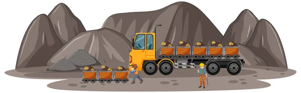 建設トラックのイラストと炭鉱シーン — ストックベクタ
