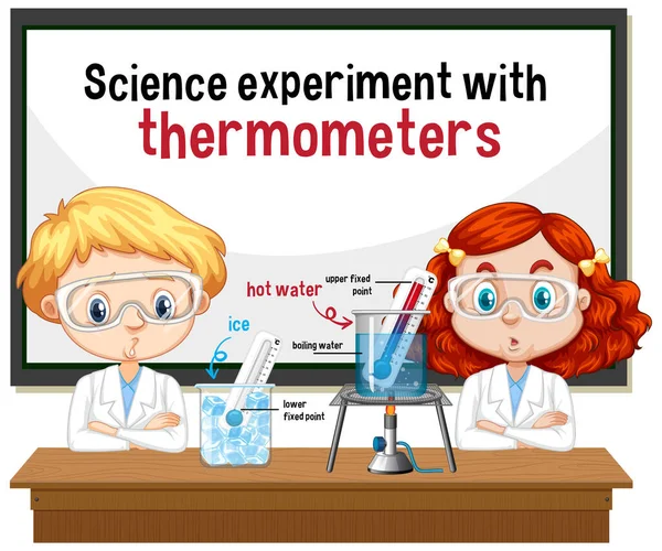 실험을 온도계로 설명하는 과학자들 — 스톡 벡터