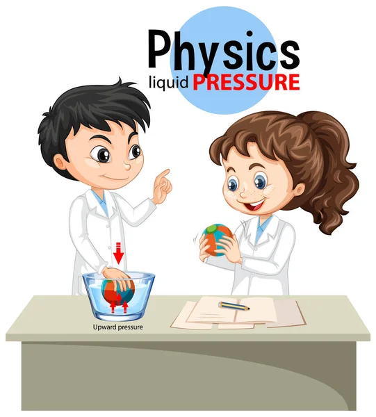 Científico Explicando Física Ilustración Presión Líquida — Vector de stock
