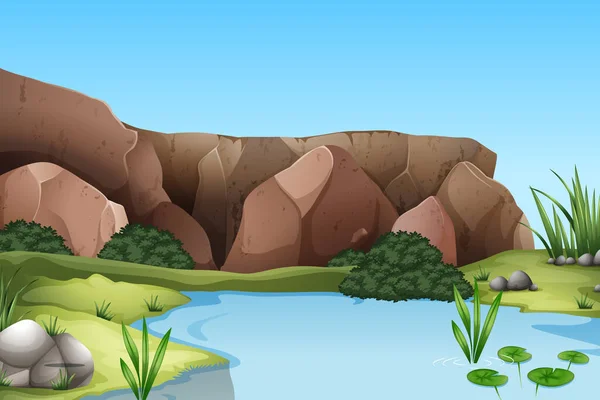 Bosque Escena Fondo Con Pantano Piedra Ilustración — Vector de stock