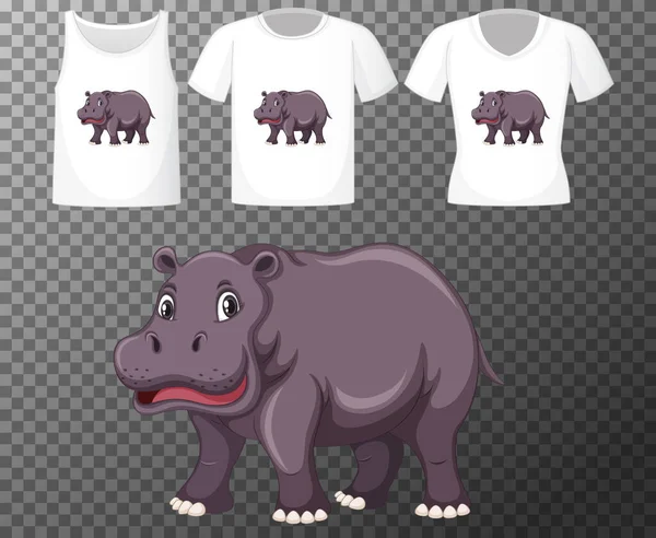 Set Different Shirts Hippopotamus Cartoon Character Isolated Transparent Background Illustration — Stock Vector
