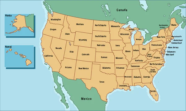 Mappa Degli Stati Uniti America Con Nomi Degli Stati Illustrazione — Vettoriale Stock