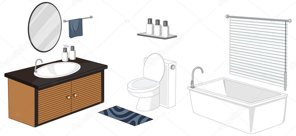 Bathroom furniture isolated on white background illustration