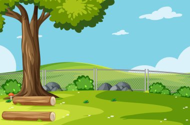 Ağaç ve çalılarla dolu boş park sahnesi