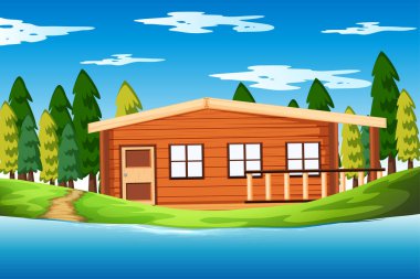 Doğada büyük bir evi olan boş bir sahne