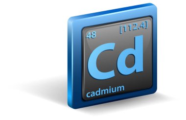 Kadmiyum kimyasal element. Atom numarası ve atomik kütlesi olan kimyasal bir sembol. resimleme