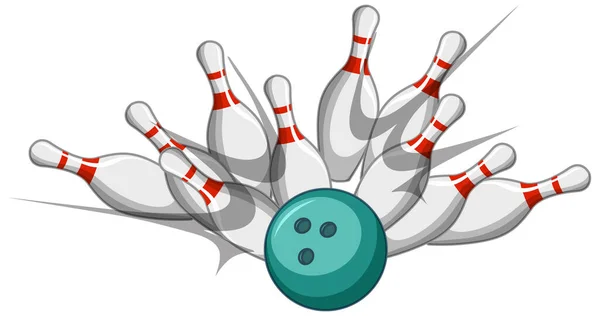 Bowling Strike Cartoon Style Isolated White Background Illustration — Stock Vector
