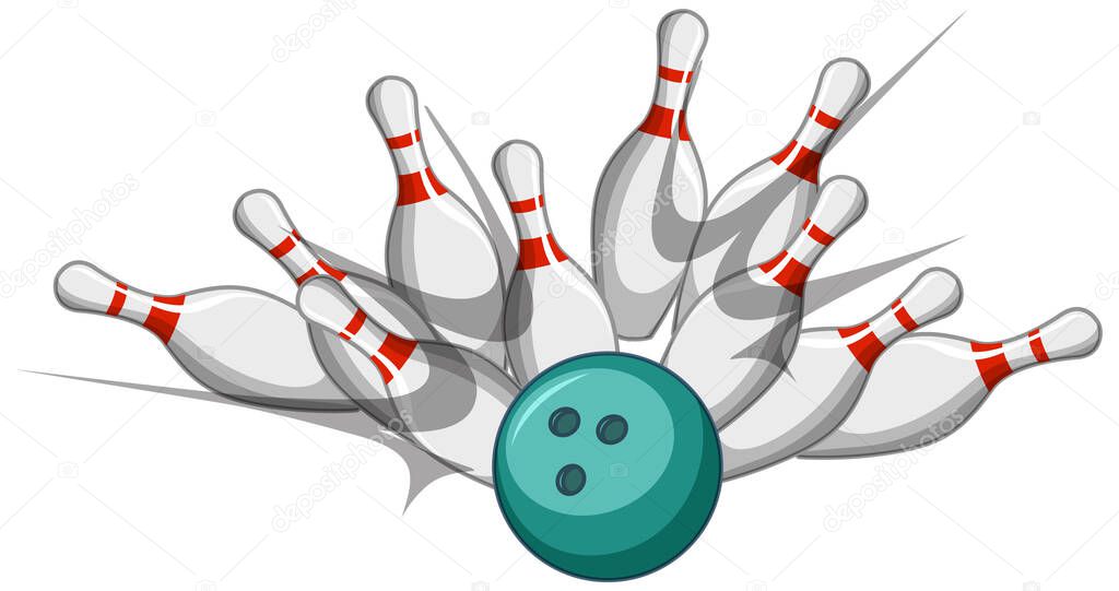 Bowling strike cartoon style isolated on white background illustration