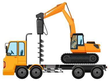 Beyaz arkaplanda izole edilmiş inşaat arabası taşıyan çekici.