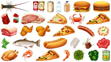 İzole edilmiş yemek çizimleri.