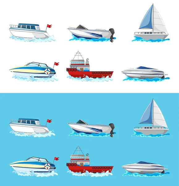 Conjunto Diferentes Tipos Embarcaciones Barcos Aislados Sobre Fondo Blanco Ilustración — Archivo Imágenes Vectoriales