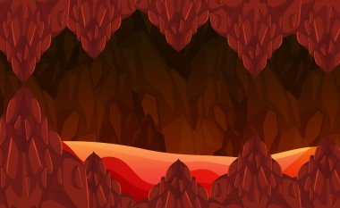 Lav sahnesi illüstrasyonlu şeytani karanlık mağara.