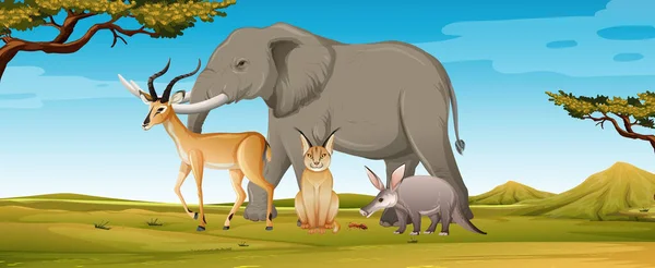 Group of wild african animal in the forest scene illustration