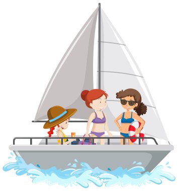 Yelkenlide duran insanlar beyaz arkaplanda izole edilmiş.