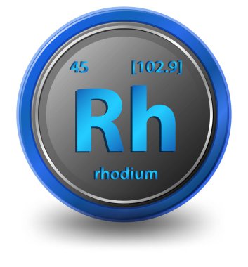 Rodyum kimyasal element. Atom numarası ve atomik kütlesi olan kimyasal bir sembol. resimleme