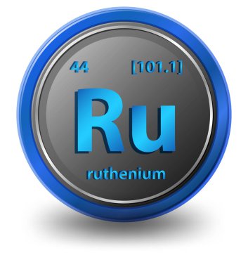 Rutenyum kimyasal element. Atom numarası ve atomik kütlesi olan kimyasal bir sembol. resimleme