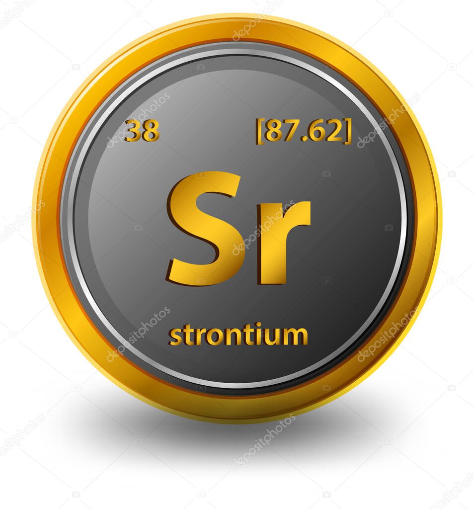 Strontium chemical element. Chemical symbol with atomic number and atomic mass. illustration