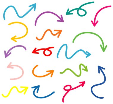 Beyaz arkaplan illüstrasyonuna el çizimi ok karalamaları