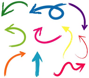 Beyaz arkaplan illüstrasyonuna el çizimi ok karalamaları