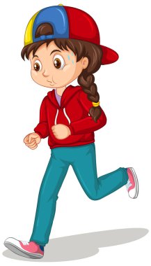 Koşu çizgi filmi karakteri çizen kız izole edilmiş illüstrasyon yapıyor