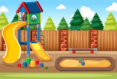 Sahne resimlerinde slaytlar olan boş çocuklar oyun parkı