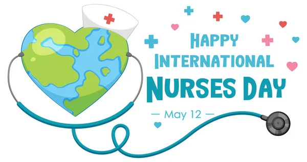 Happy international nurses day font with the earth in heart shape illustration
