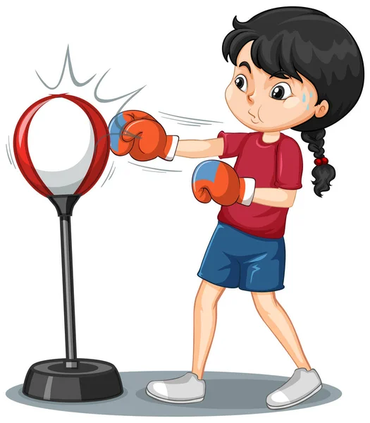 一个做拳击练习的女卡通人物 — 图库矢量图片