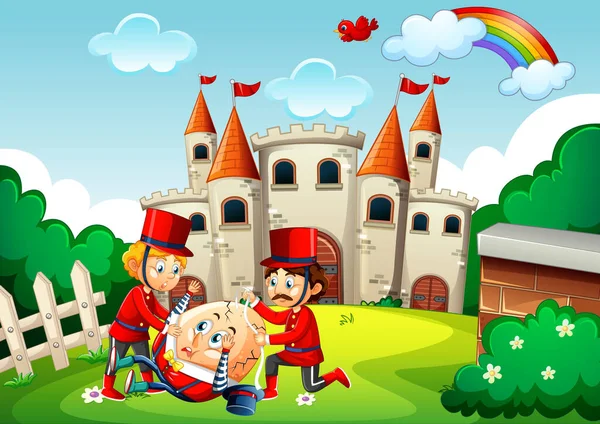 Humpty Dumpty Egg Soldiers Castle Scene Illustration — Stock Vector